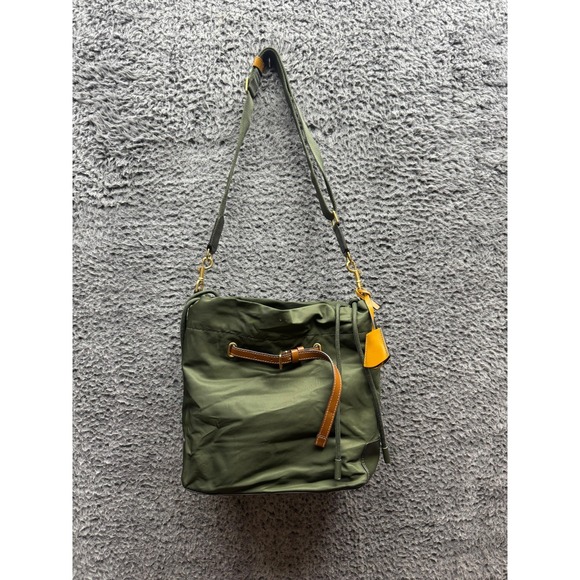 Tory Burch Womens Perry Nylon Adjustable Strap Drawstring Bucket Bag Olive Green - Picture 1 of 13